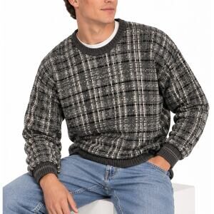 NWT Towncraft Deadstock Vintage Crewneck Sweater Gray Plaid Mens Size XL